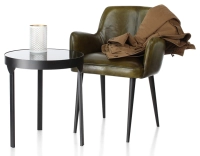Vintage armchair with leather armrests olive green