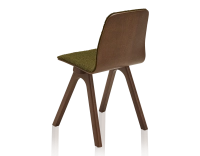 Chaise design en chêne tapissé bois teinte marron foncé assise tissu bouclé vert