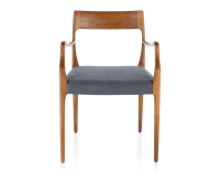 Scandinavian armchair with armrests cherry-stained wood, grey fabric seat