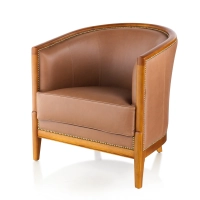 Fauteuil ancien teinte merisier et cuir noisette