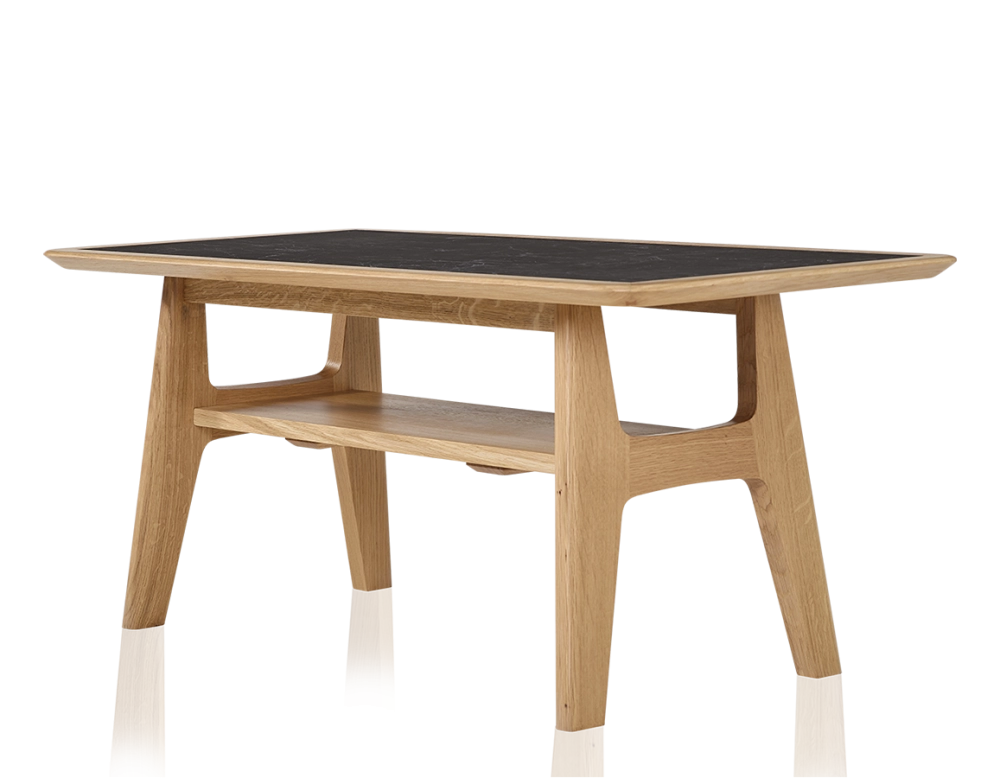 Rectangular coffee table in oak and ceramic with natural stained wood, slate effect ceramic top 100x50 cm