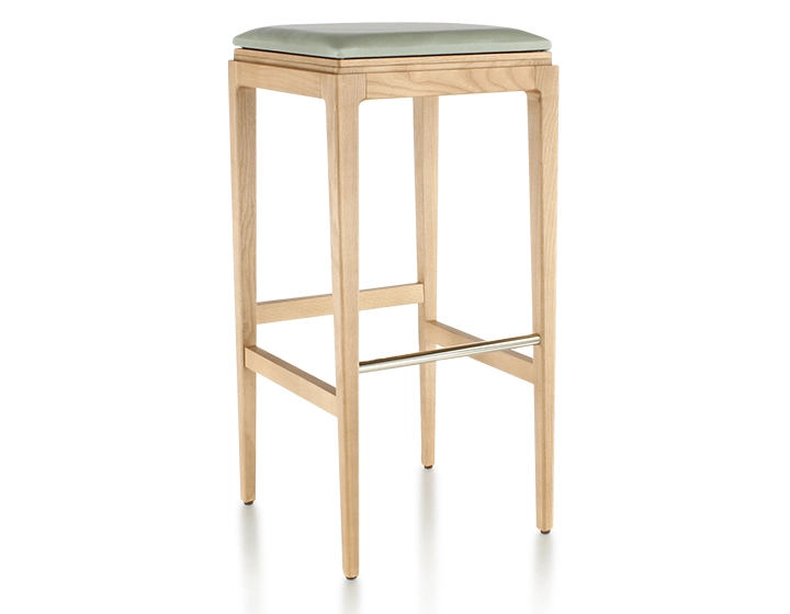 Taburete de bar de diseño H80 cm madera tinte natural asiento piel verde salvia