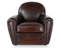 Fauteuil club cuir marron soutenu accoudoirs cloutés