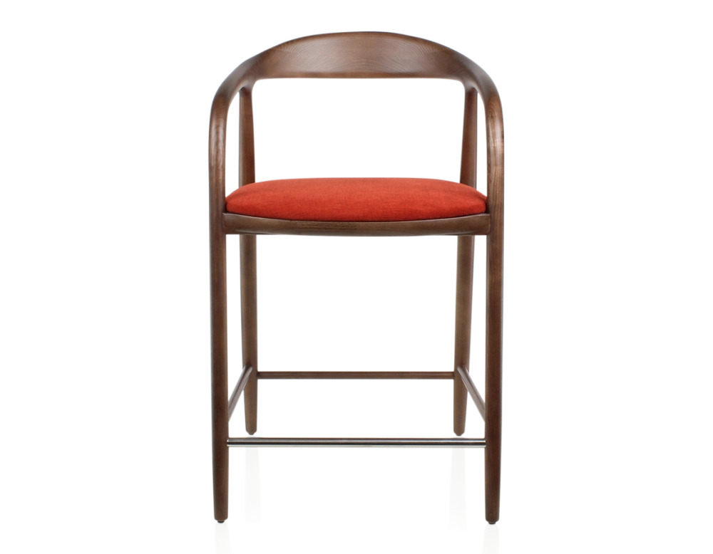 Bar stool H60 cm dark brown stained wood and burnt orange fabric