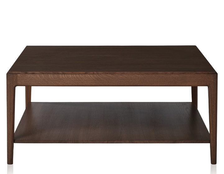Mesa de centro cuadrada de roble con estante tinte marrón oscuro 100x100 cm