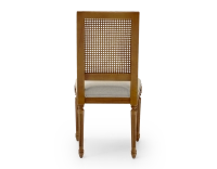 Louis XVI style antique chair cane back chair with natural beige fabric seat