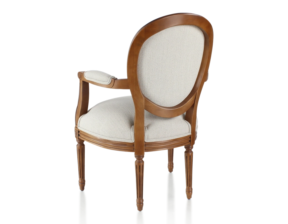 Fauteuil ancien style Louis XVI bois teinte ancienne et tissu beige naturel