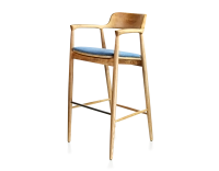 Tabouret de bar h80 cm bois teinte naturelle assise tissu bleu jean