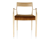 Chaise scandinave avec accoudoirs bois teinte naturelle assise tissu velours bronze