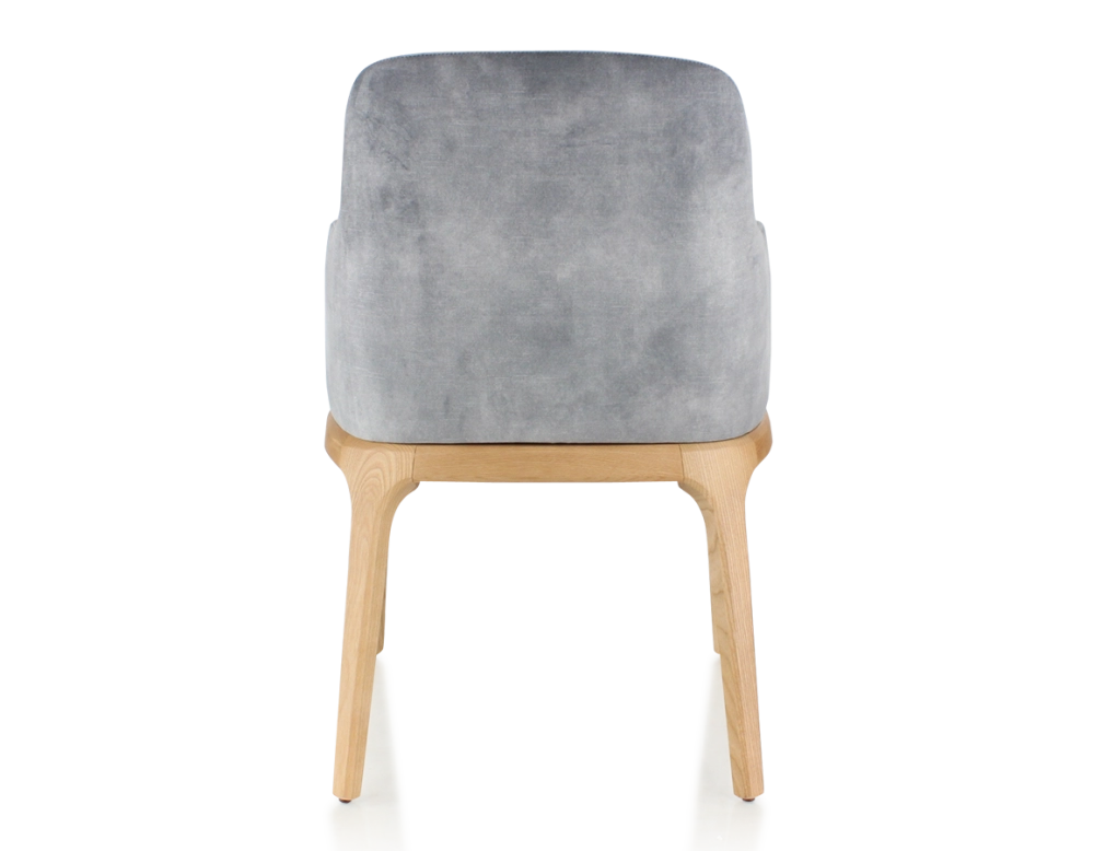 Chaise design avec accoudoirs bois teinte naturelle et tissu velours gris