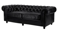 Canapé Chesterfield cuir 3 places noir accoudoirs cloutés
