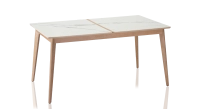 8 person oak and ceramic dining table with natural stained wood and black marble effect ceramic top 180x100 cm
