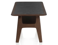 Rectangular coffee table in oak and ceramic with dark brown stained wood and slate effect ceramic top 100x50 cm