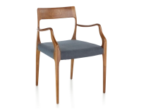 Scandinavian armchair with armrests cherry-stained wood, grey fabric seat