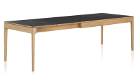 Table extensible 6 à 10 personnes en chêne et céramique allonges céramique avec bois teinte naturelle et plateau et allonges céramique effet ardoise 160x100 cm