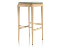 Taburete de bar de diseño H80 cm madera tinte natural asiento piel verde salvia