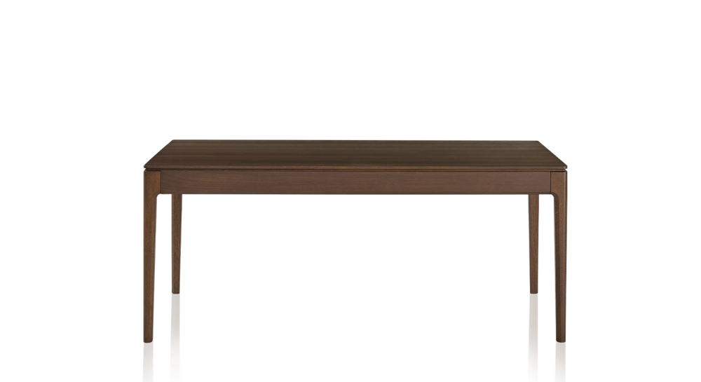 Table extensible en chêne 6 à 10 personnes avec plateau et allonges bois teinte marron foncé 140x90 cm