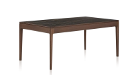 Table salle à manger en chêne et céramique 8 personnes avec bois teinte marron foncé et plateau céramique effet marbre noir 180x100 cm