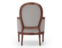 Fauteuil bergère mouluré style Louis XVI bois teinte ancienne et tissu beige naturel