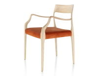 Chaise scandinave avec accoudoirs bois teinte naturelle assise tissu velours terracotta