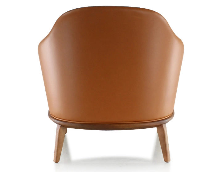 Fauteuil design cuir caramel et tissu brun