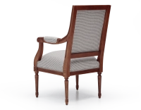 Fauteuil ancien style Louis XVI bois teinte ancienne et tissu pied de poule blanc et taupe