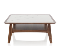 Mesa de centro cuadrada de nogal y cerámica madera tinte natural tablero cerámico efecto mármol blanco 100x100 cm