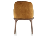 Chaise design avec accoudoirs bois teinte marron foncé et tissu velours bronze
