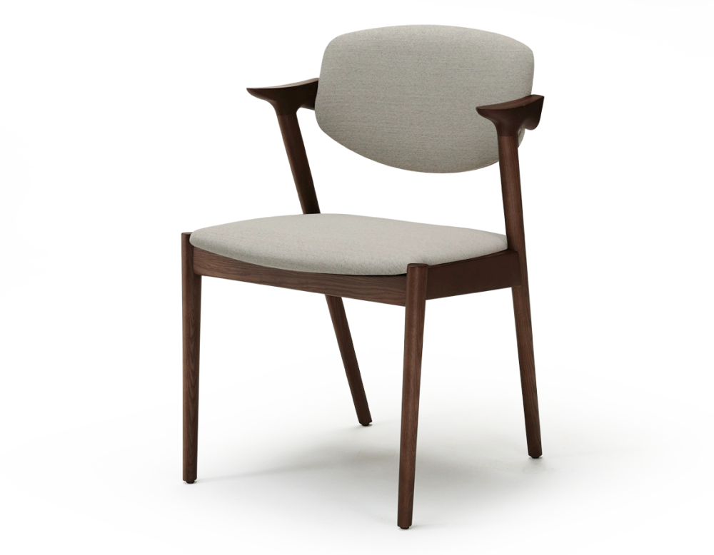 Dark brown stained design chair and natural beige fabric dark brown wood seat natural beige fabric