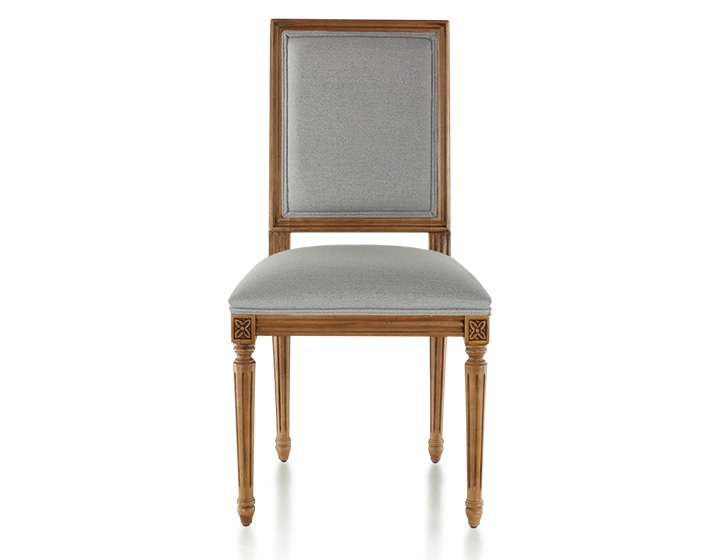 Chaise ancienne style Louis XVI bois teinte ancienne et tissu gris clair