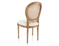 Chaise ancienne style Louis XVI bois teinte ancienne dossier canné assise tissu beige naturel