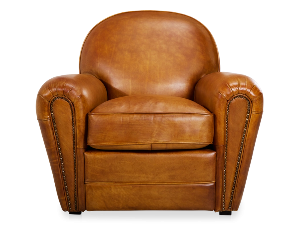 Leather club armchair cognac studded armrests