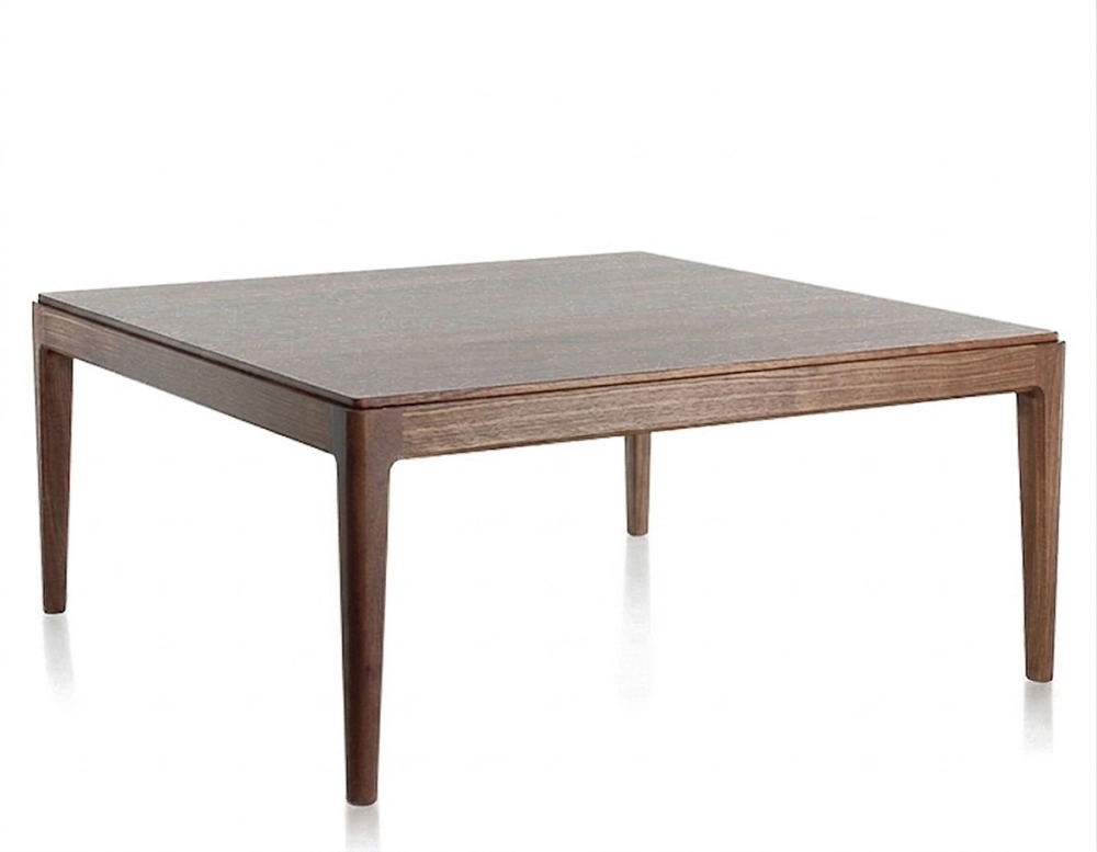 Table basse carrée en noyer sans tablette teinte naturelle 100x100 cm