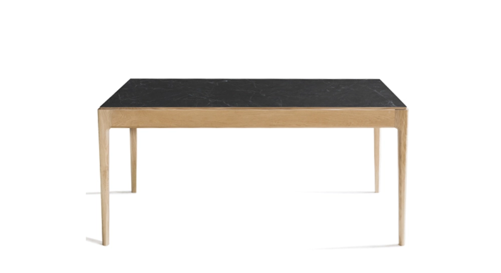 Table salle à manger en chêne et céramique 8 personnes avec bois teinte naturelle et plateau céramique effet ardoise 180x100 cm