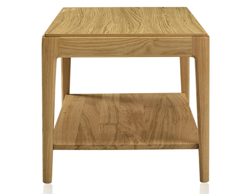 Table basse rectangulaire en chêne avec tablette teinte naturelle doré 100x50 cm