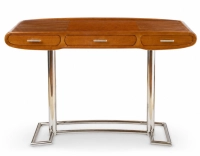 Bureau art déco 3 tiroirs métal et bois teinte merisier
