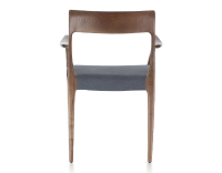 Chaise scandinave avec accoudoirs bois teinte marron foncé assise tissu gris