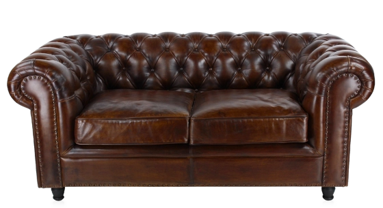 Sofá Chesterfield de piel 2 plazas marrón intenso reposabrazos con tachuelas