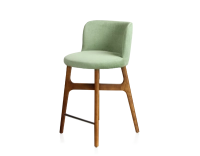 Bar stool h60 cm cherry-stained wood green fabric seat