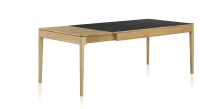Table extensible 6 à 10 personnes en chêne et céramique allonges bois avec bois teinte naturelle et plateau céramique effet ardoise 160x100 cm