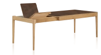 Table extensible en chêne et céramique 6 à 10 personnes allonges céramique avec bois teinte naturelle et plateau et allonges céramique brun oxydé 140x90 cm