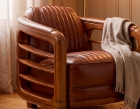 Fauteuil club bois et cuir marron vintage