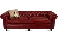 Canapé Chesterfield cuir 3 places rouge carmin accoudoirs cloutés