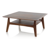 Table basse carré en noyer et céramique bois teinte naturelle plateau céramique brun oxydé 100x100 cm