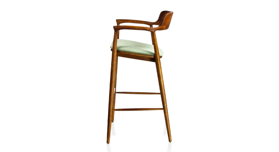 Tabouret de bar h80 cm bois teinte merisier assise tissu vert