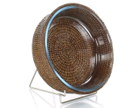 Plat pyrex rond avec support en rotin brun