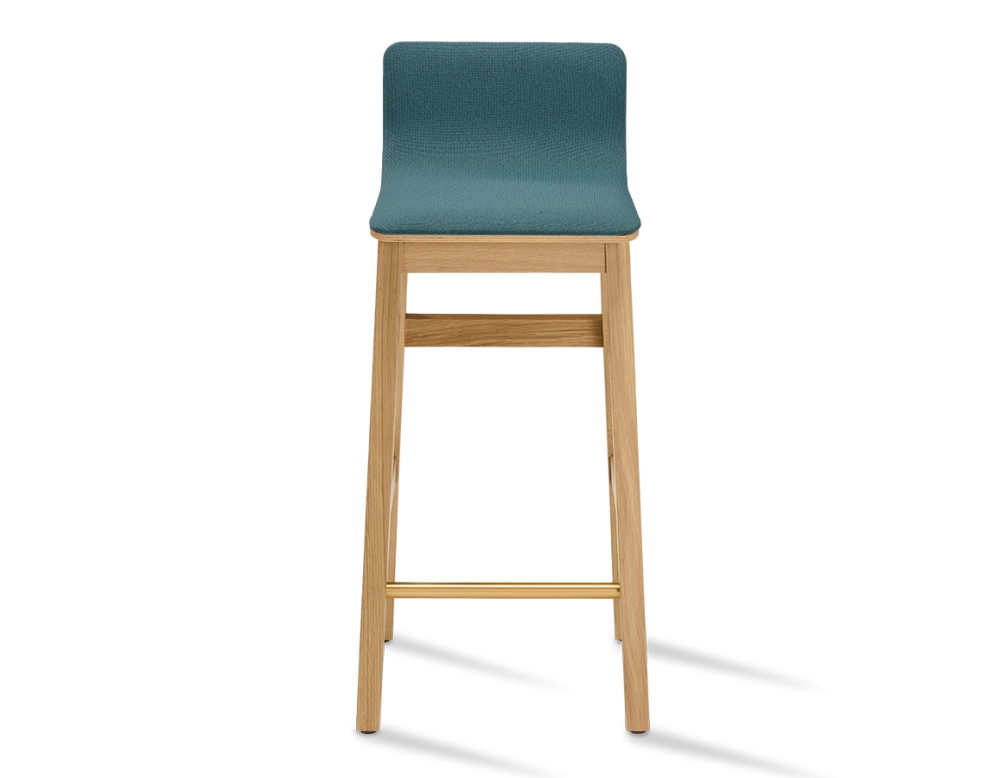 Tabouret de bar en chêne H60 cm bois teinte naturelle assise tissu bleu océan