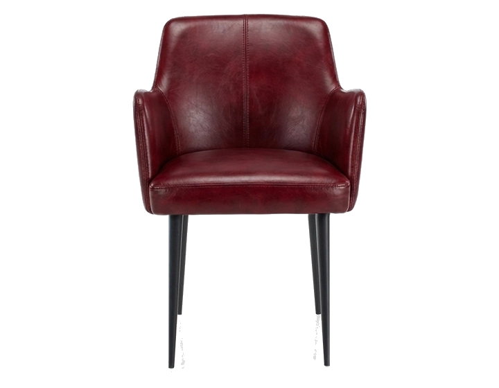 Chaise vintage avec accoudoirs cuir rouge carmin