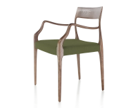 Chaise scandinave avec accoudoirs bois teinte marron foncé assise tissu vert olive