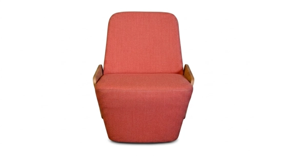 Fauteuil design sans accoudoirs chêne teinte naturelle assise tissu rose